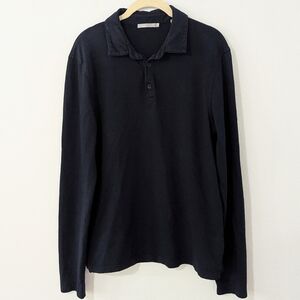 Vince Long Sleeve Polo Shirt Collared Knit Cotton Navy Blue Small S